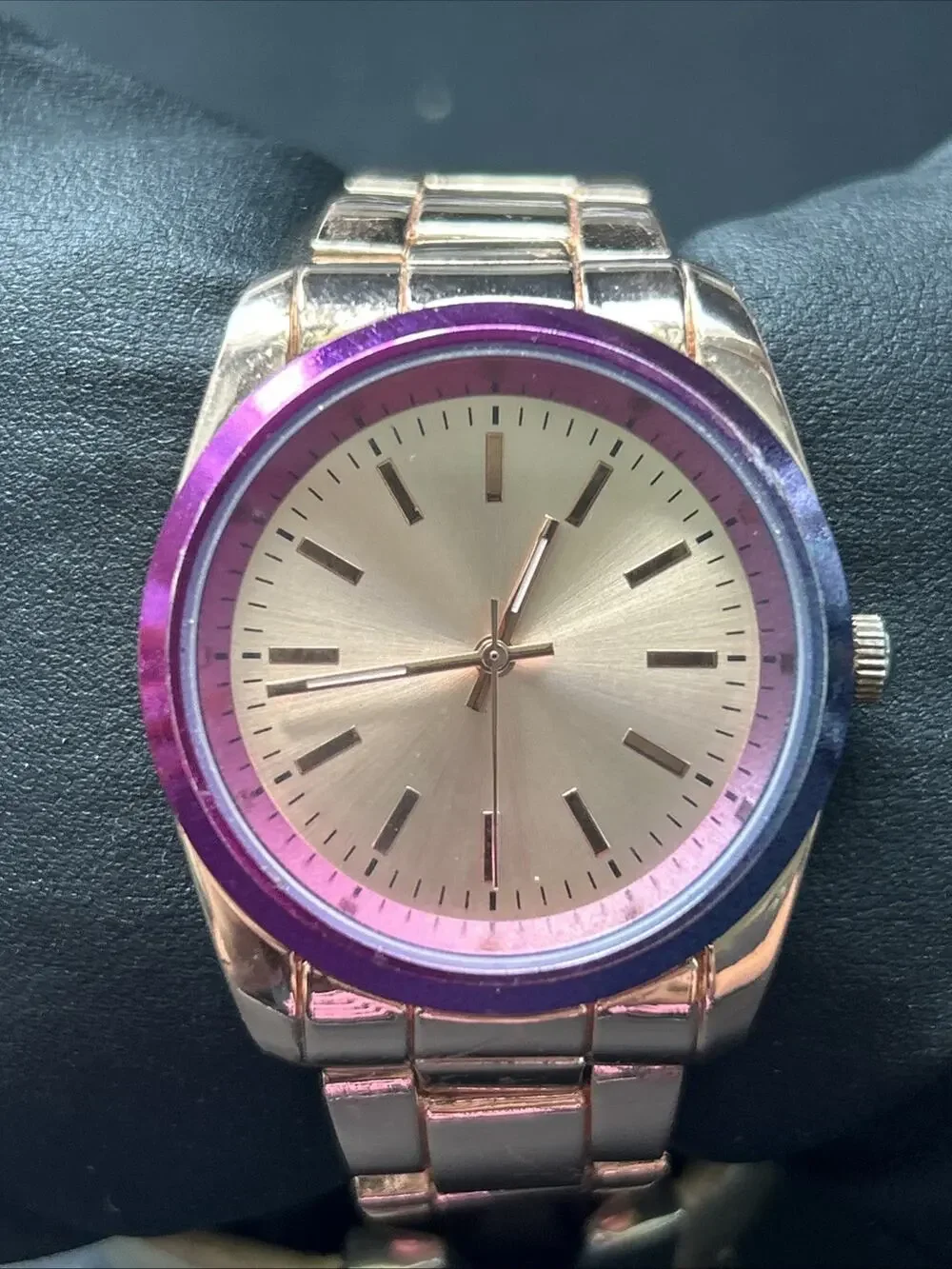 Accutime Rose Gold Tone Purple And Blue Bezel Women’s Quartz Watch